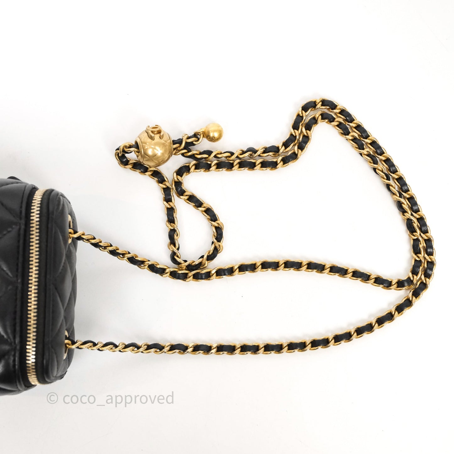 Chanel Mini Black Lambskin Vanity Pearl Crush With Chain Gold Hardware
