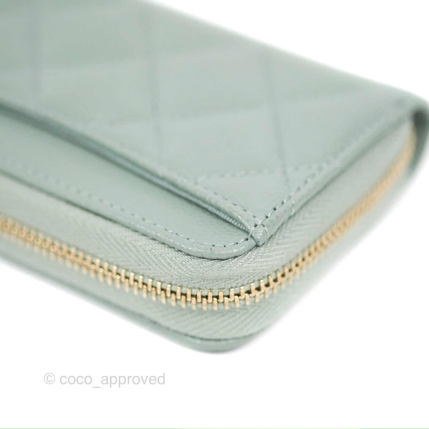 Chanel Classic Quilted Zipped Coin Purse Tiffany Green Caviar Gold Hardware