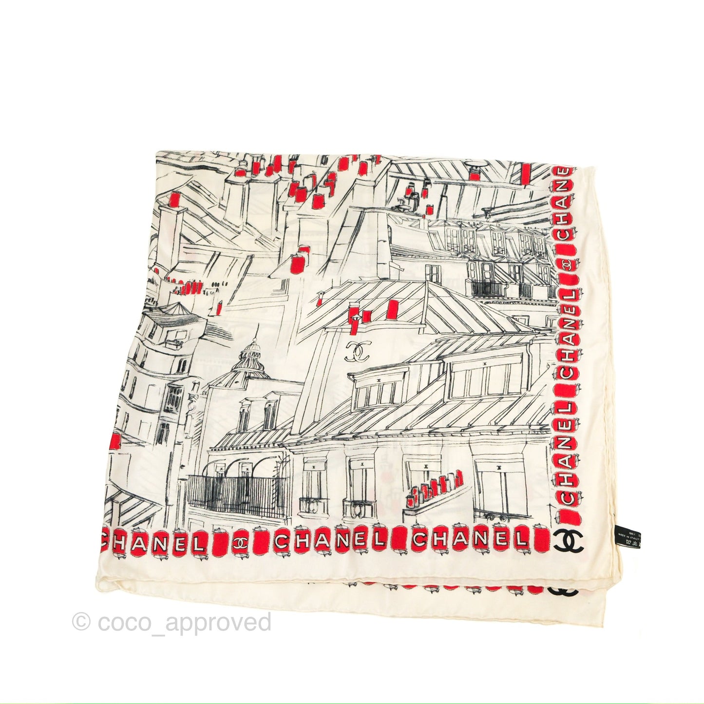Chanel Square Silk Scarf Ivory/ Black/ Red
