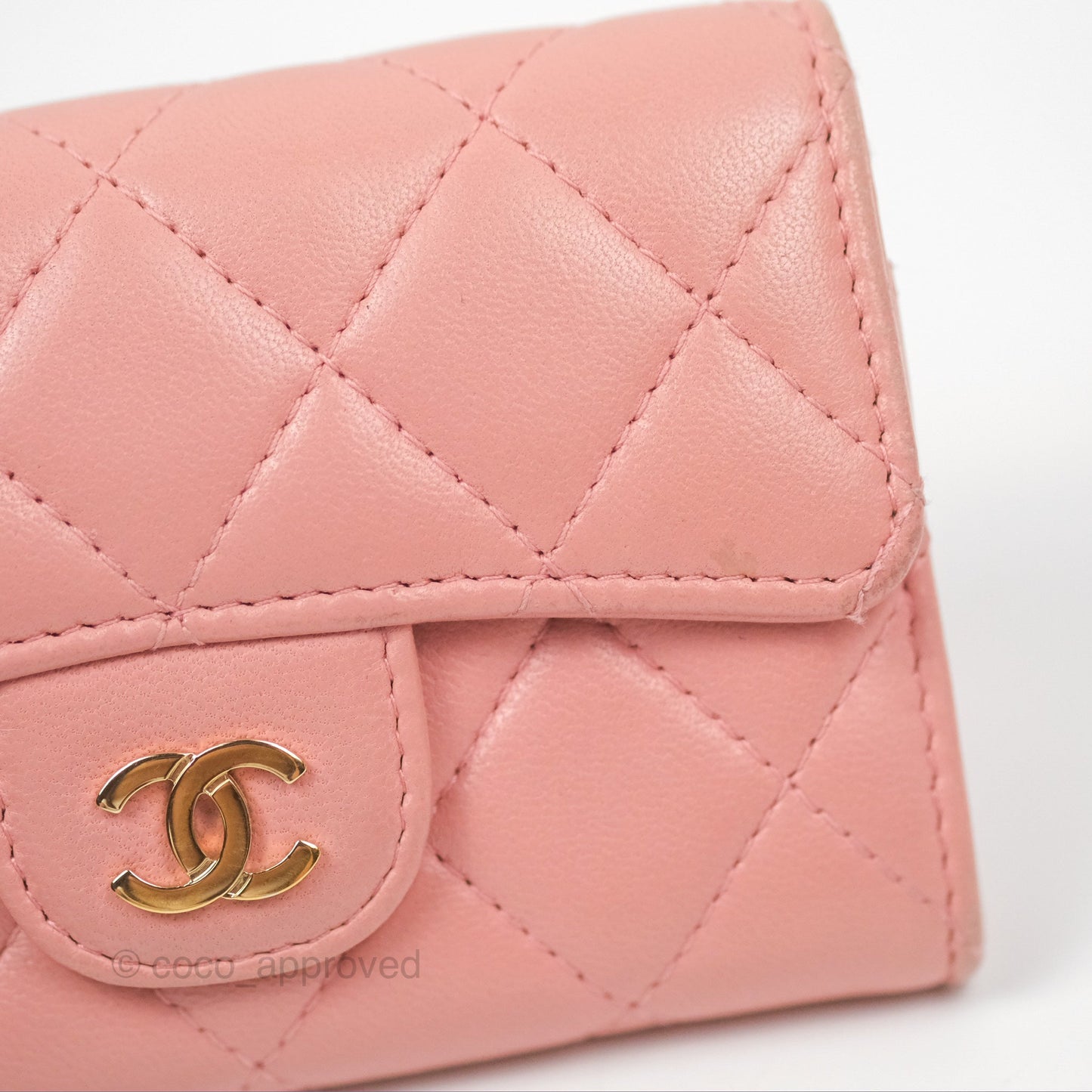 Chanel Quilted Flap Card Holder Pink Lambskin Gold Hardware