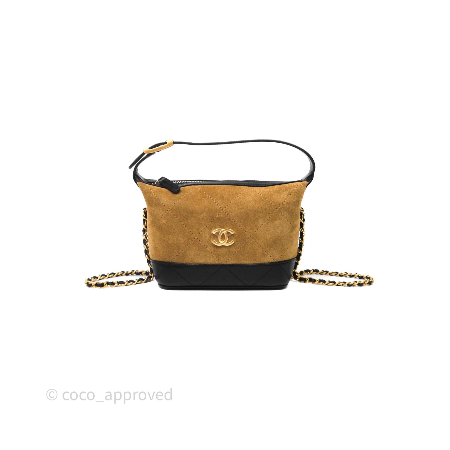Chanel Hobo with Chain Brown Suede/ Black Calfskin Gold Hardware
