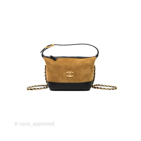 Chanel Hobo with Chain Brown Suede/ Black Calfskin Gold Hardware