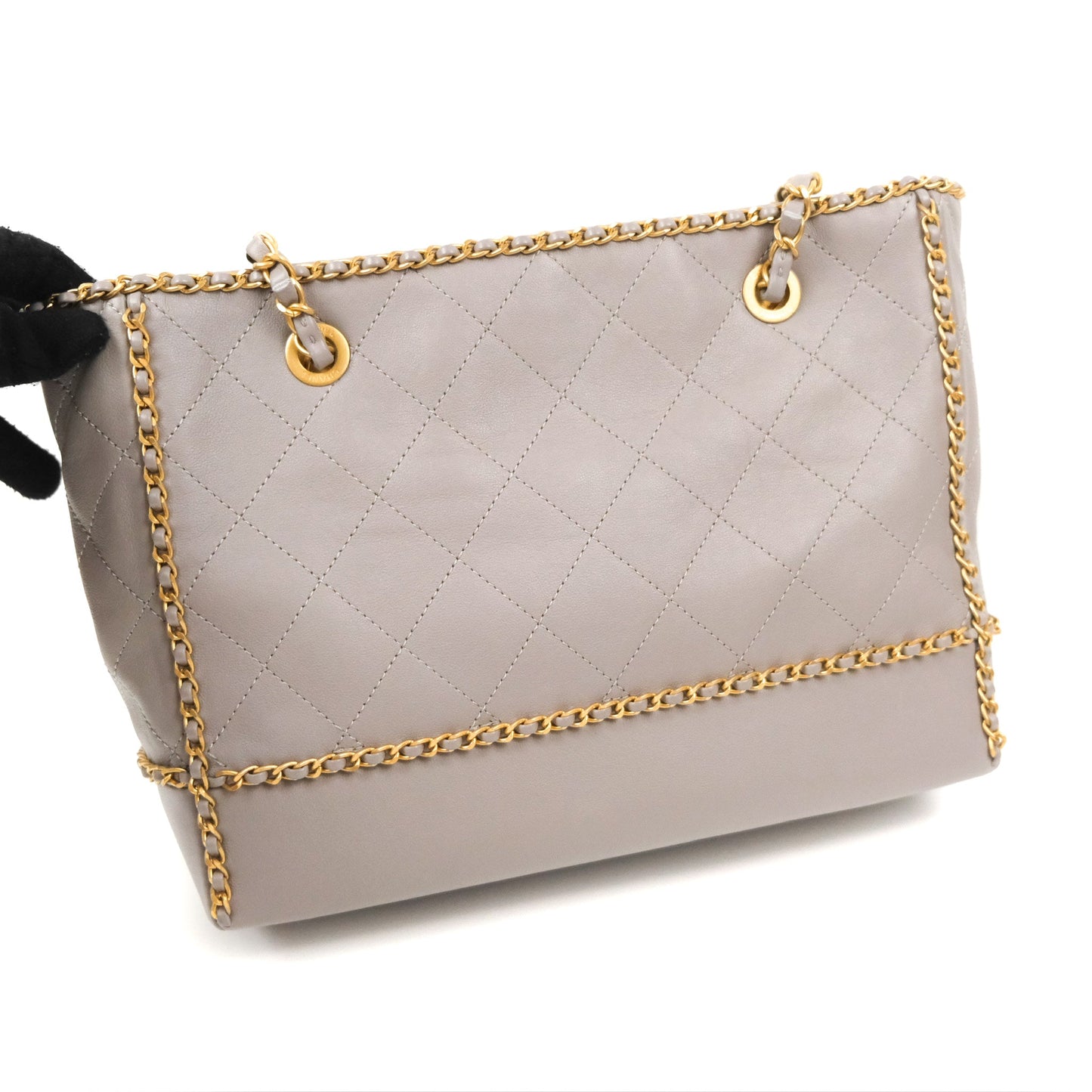 Chanel Small Chain Around Shopping Tote Grey Calfskin Aged Gold Hardware