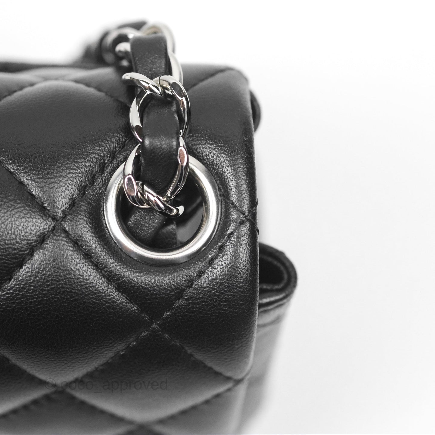 Chanel Mini Square Flap Quilted Black Lambskin Silver Hardware