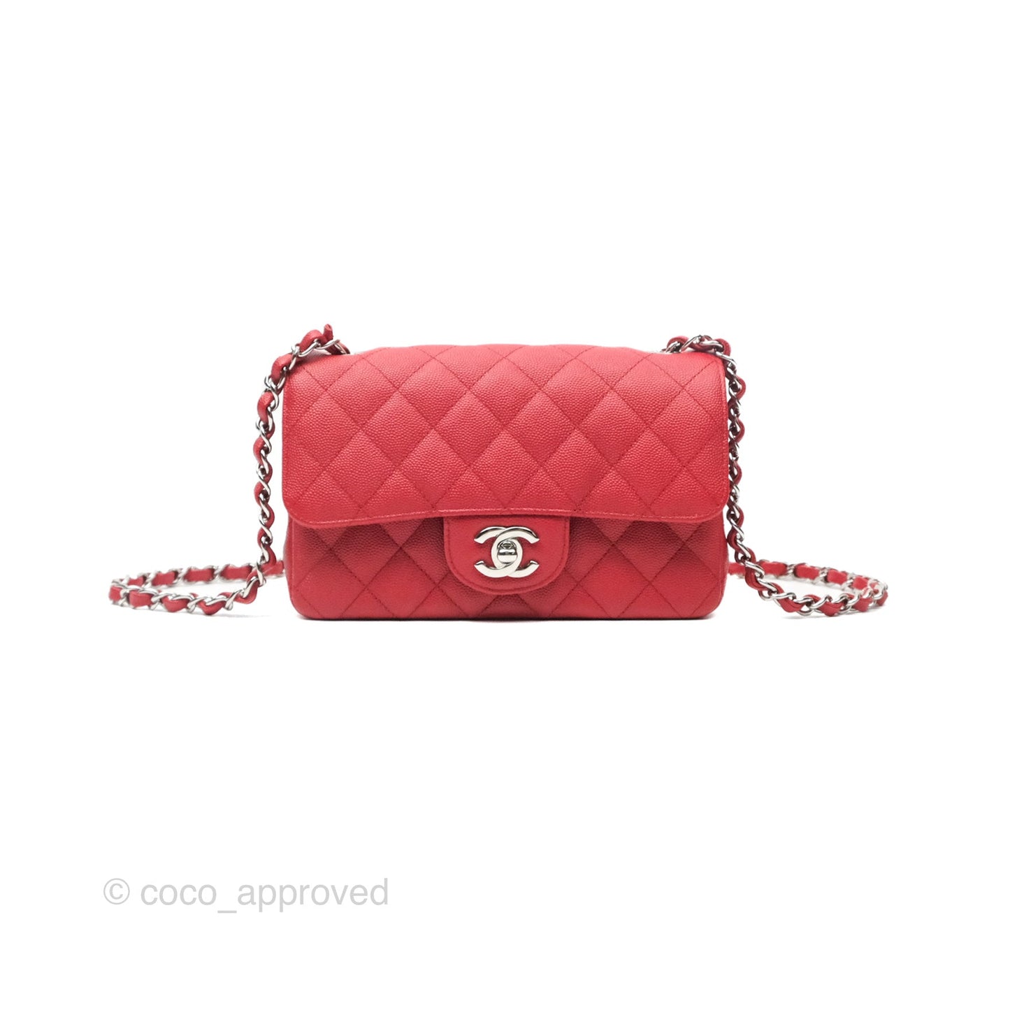 Chanel Quilted Mini Rectangular Red Caviar Silver Hardware