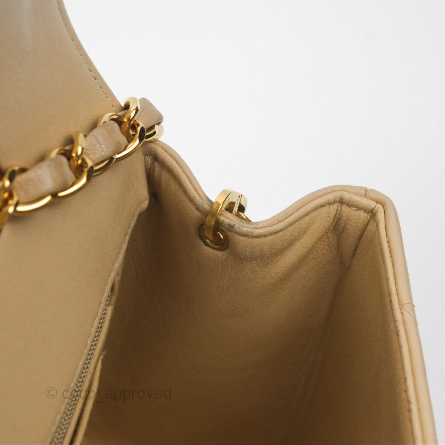 Chanel Vintage Small Quilted Classic Diana Flap Bag Beige Lambskin 24K Gold Hardware