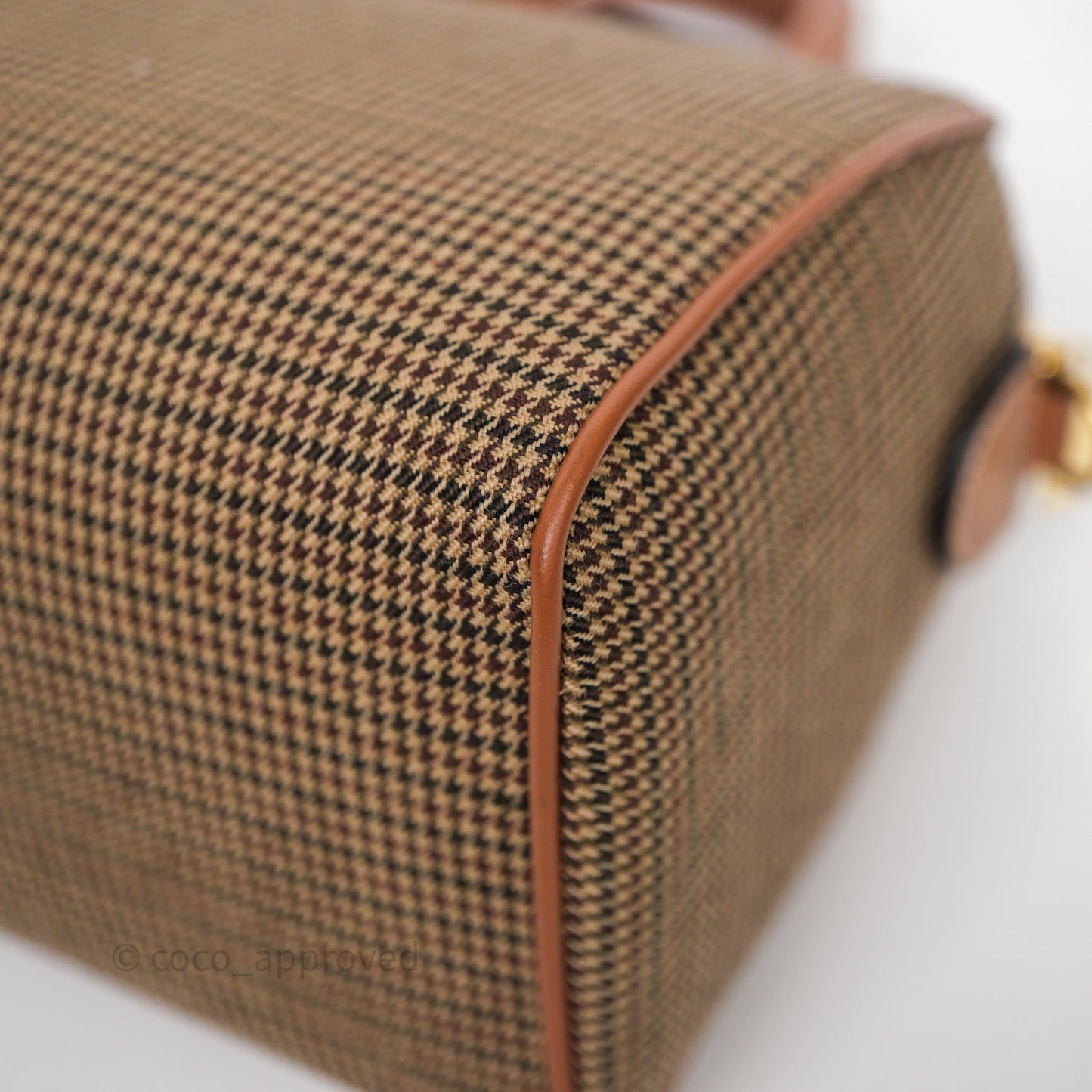 Celine Small Brown Houndstooth Boston Cuir Triomphe Tan Smooth Calfskin Bag