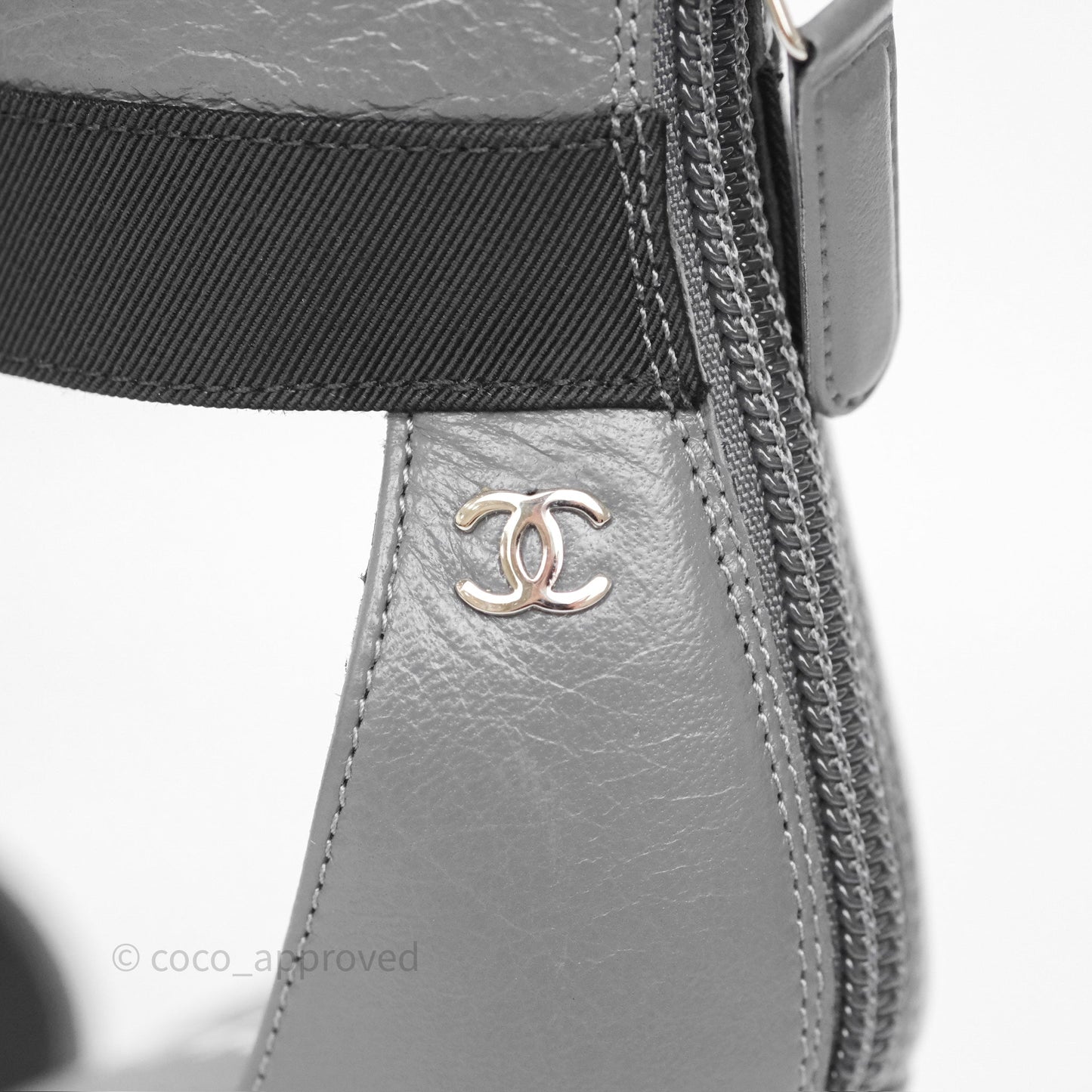 Chanel Cap Toe Bow Ankle-cuff Sandals Grey Black Lambskin
