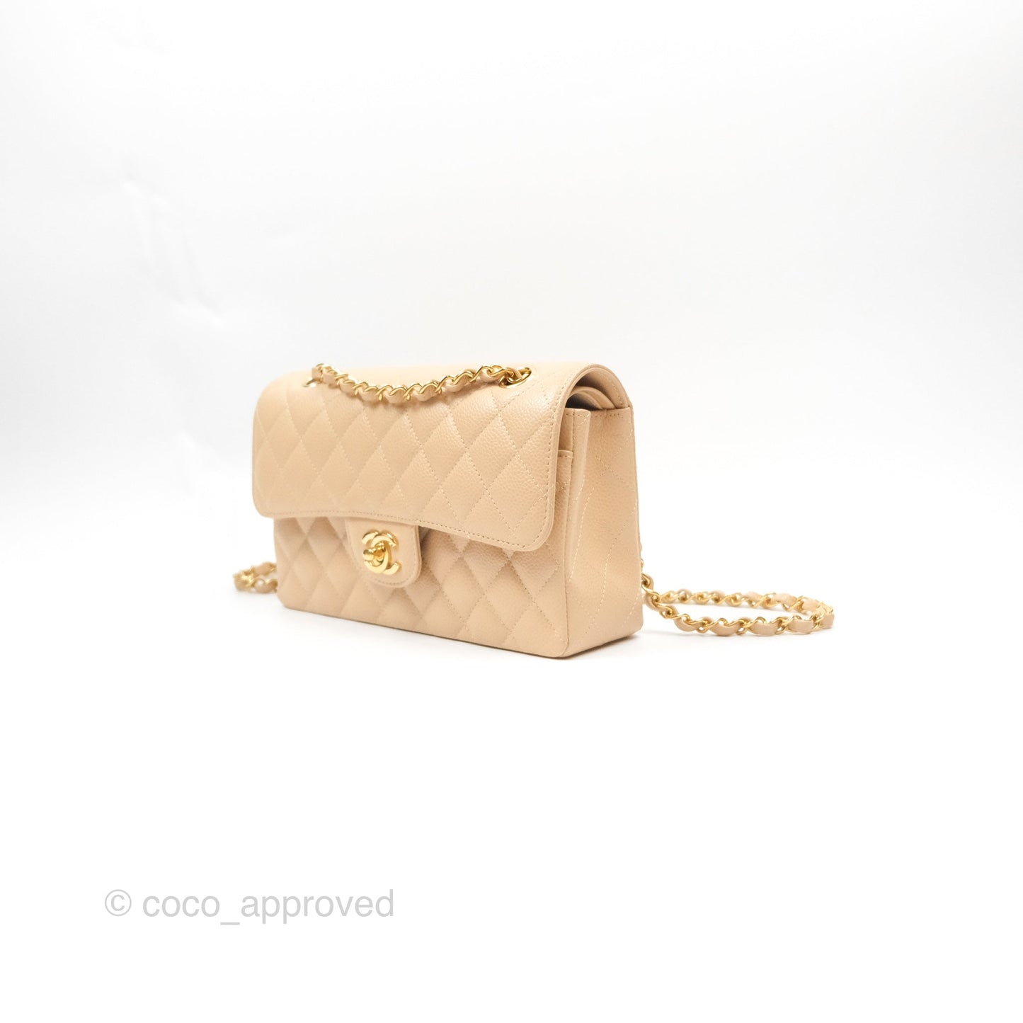 Chanel Small Quilted Classic Flap Beige Caviar Gold Hardware