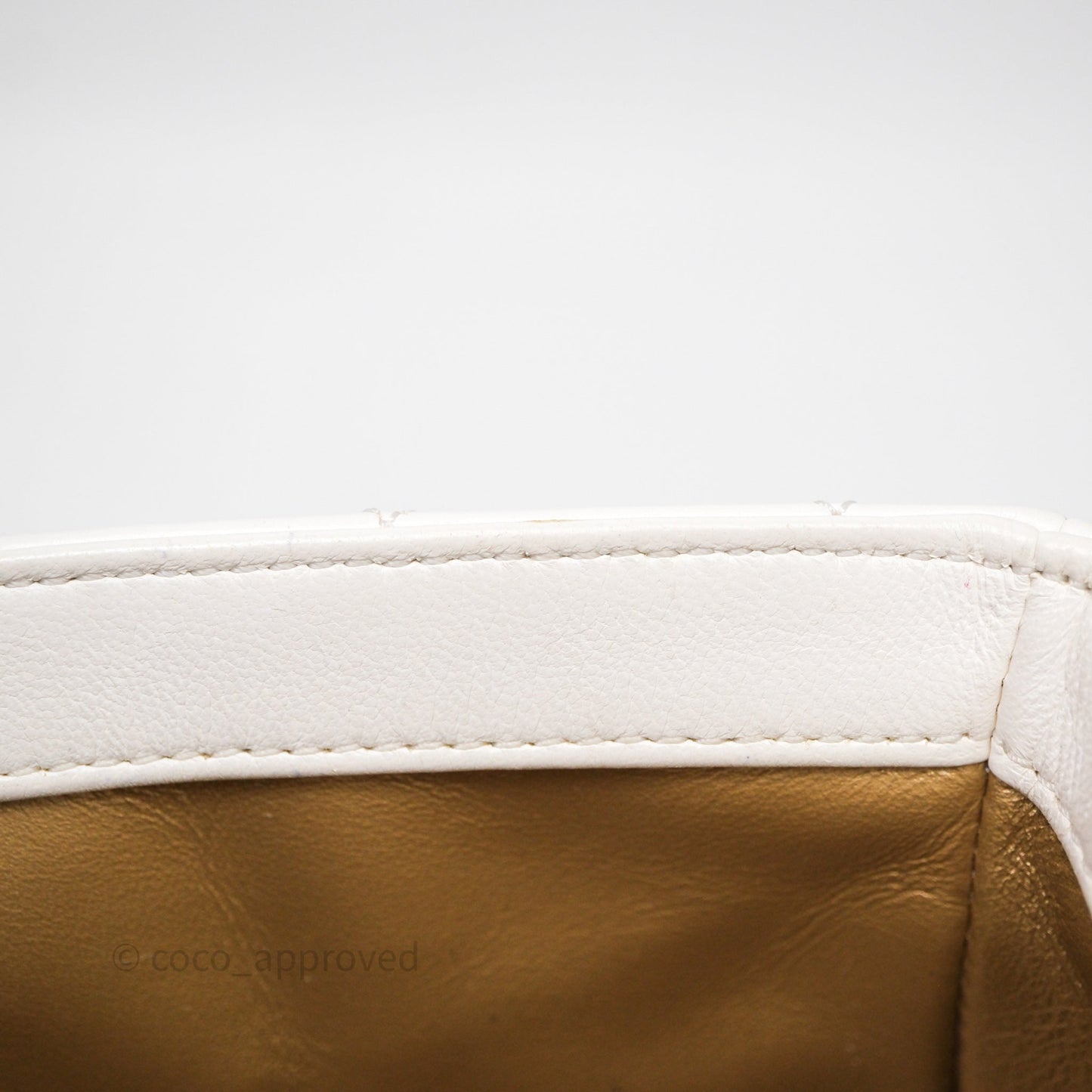 Chanel Mini Rectangular Pearl Crush Quilted White Lambskin Aged Gold Hardware