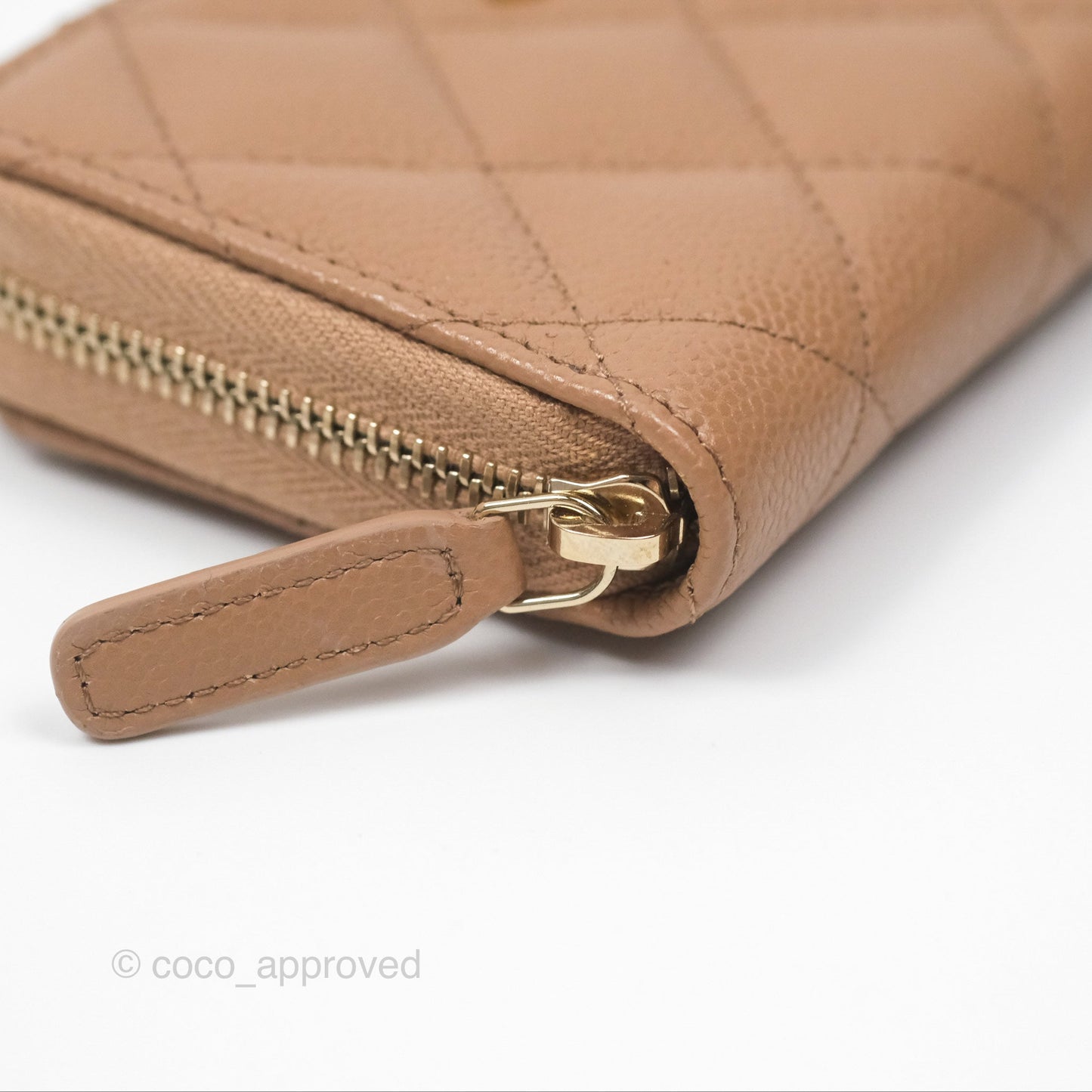 Chanel Classic Zipped Coin Purse Beige Caviar Gold Hardware
