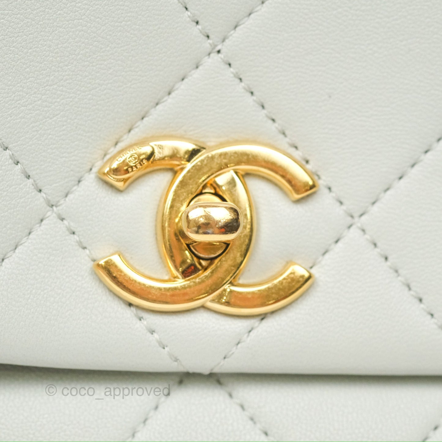 Chanel Chain Handle Flap Light Grey Calfskin Aged Gold Hardware