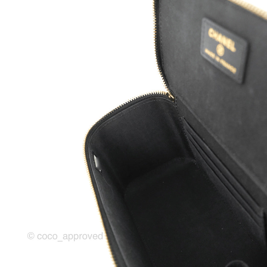 Chanel Vanity Rectangular Top Handle Black Lambskin Gold Hardware