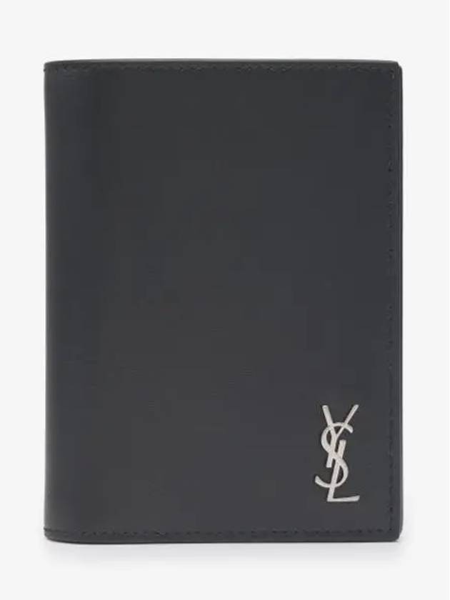 Luxury Saint Laurent Men's Tiny Monogram Logo Half Wallet Black