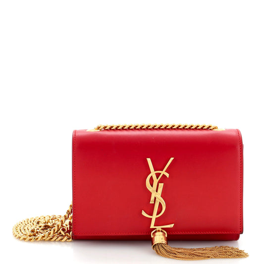 Luxury Saint Laurent Classic Monogram Tassel Crossbody Bag Leather Small
