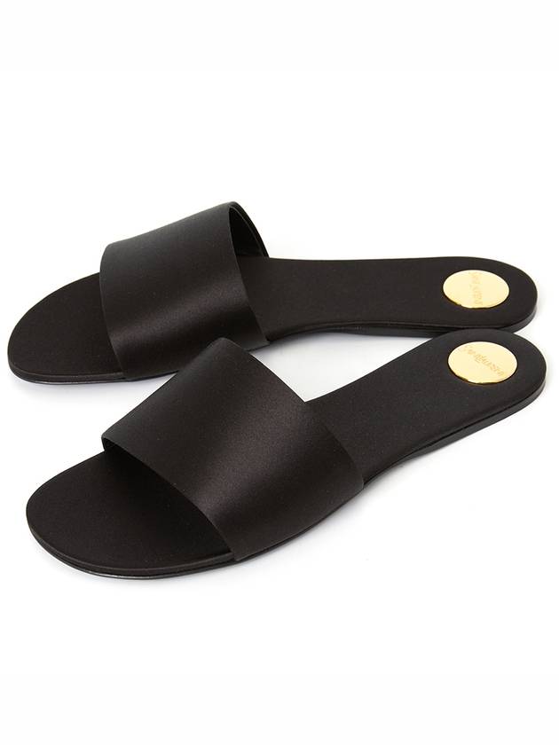 Luxury Saint Laurent Carlyle Satin Flat Slippers Black
