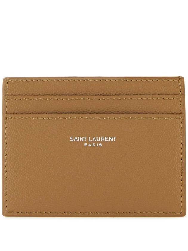Luxury Saint Laurent Logo Detail Calfskin Card Wallet Teakwood