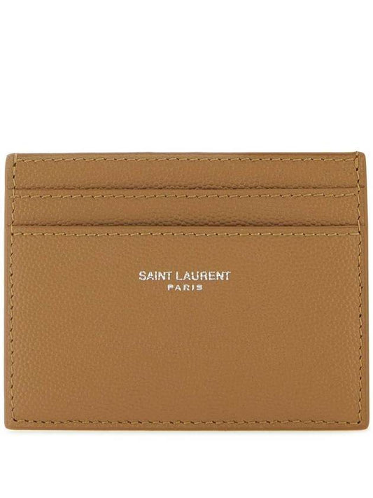 Luxury Saint Laurent Logo Detail Calfskin Card Wallet Teakwood