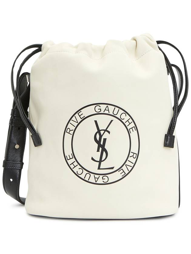 Luxury Saint Laurent Rive Gauche Laced Leather Bucket Bag Cream