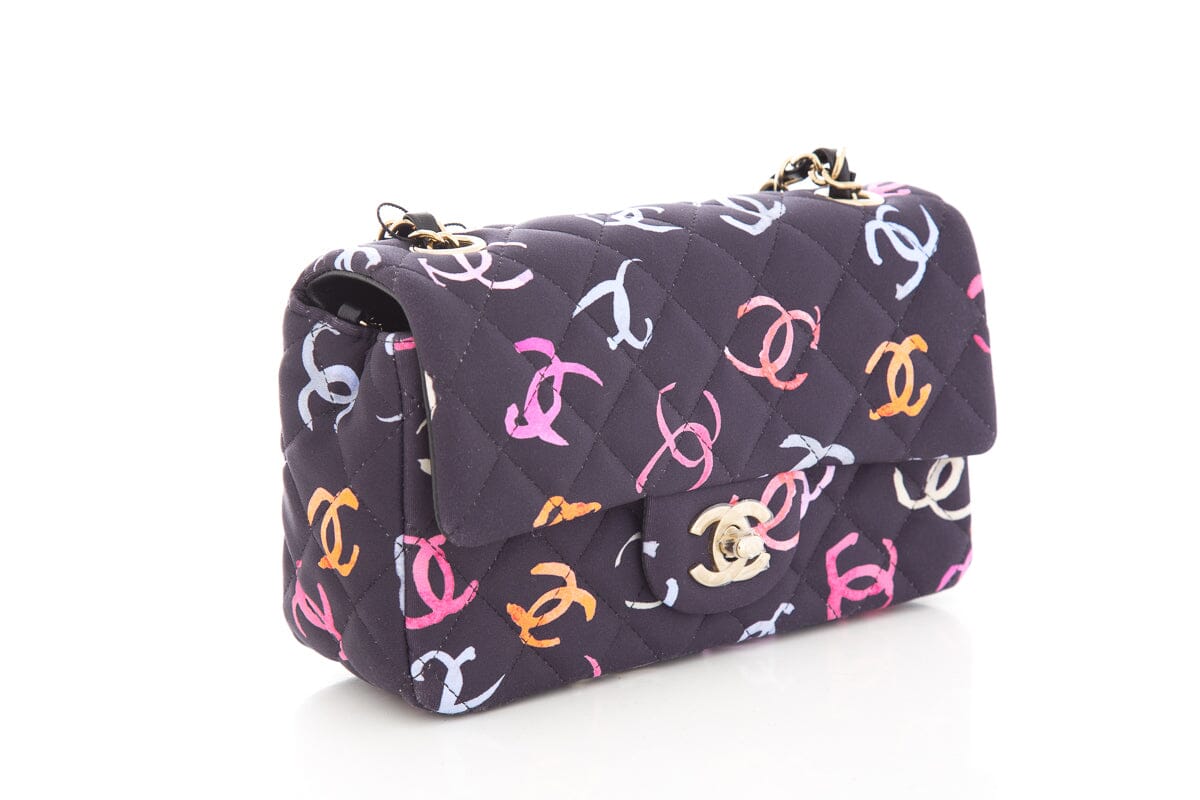 Luxury Chanel 2024 Black CC Printed Fabric Multicolor Handbag