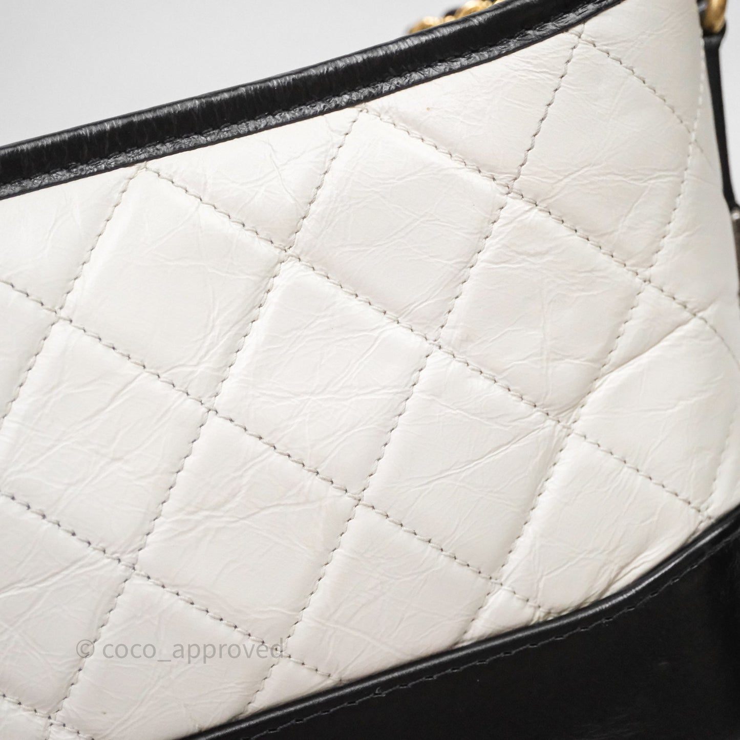 Chanel Quilted Small Gabrielle Hobo Black White Aged Calfskin Mixed Hardware