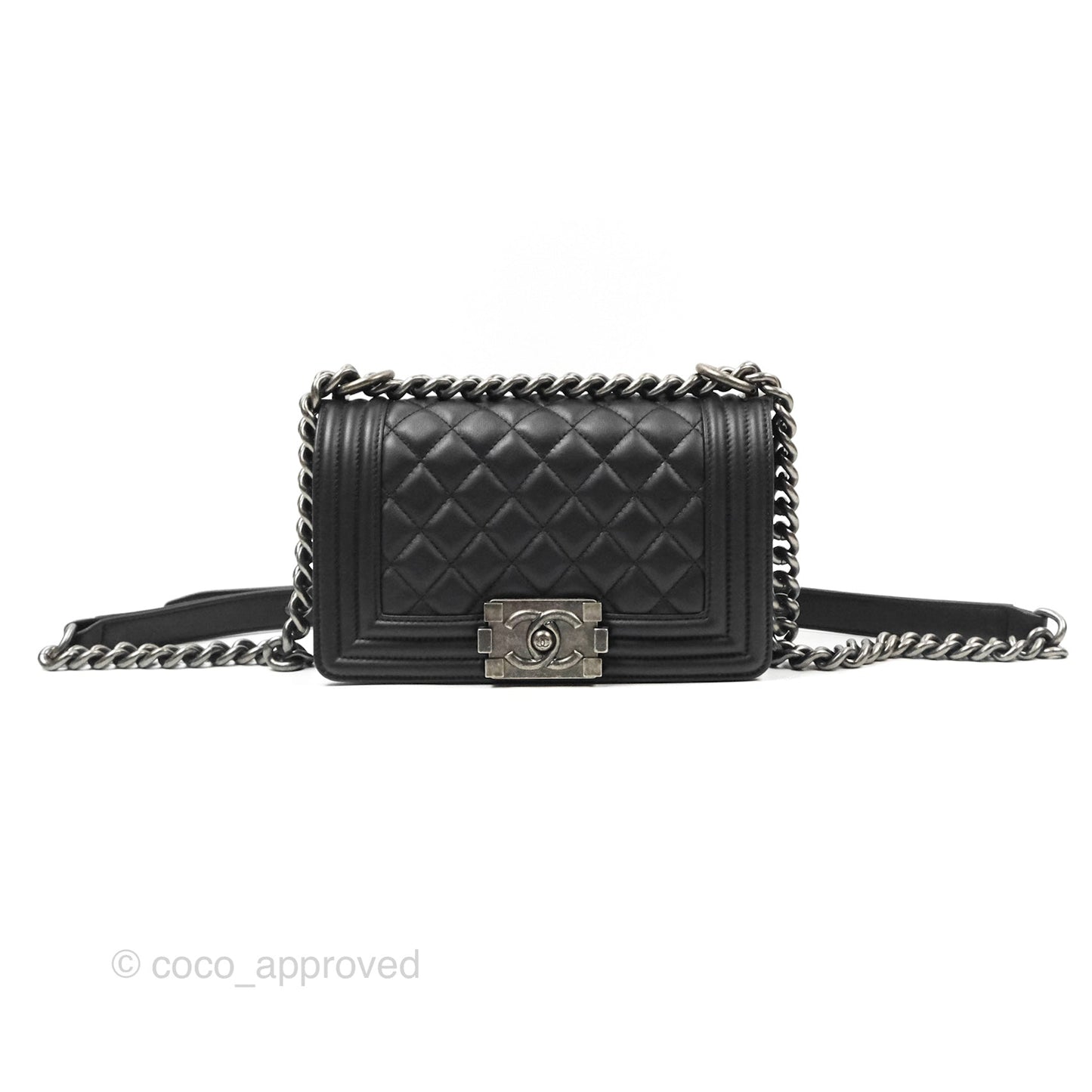 Chanel Small Boy Black Calfskin Ruthenium Hardware