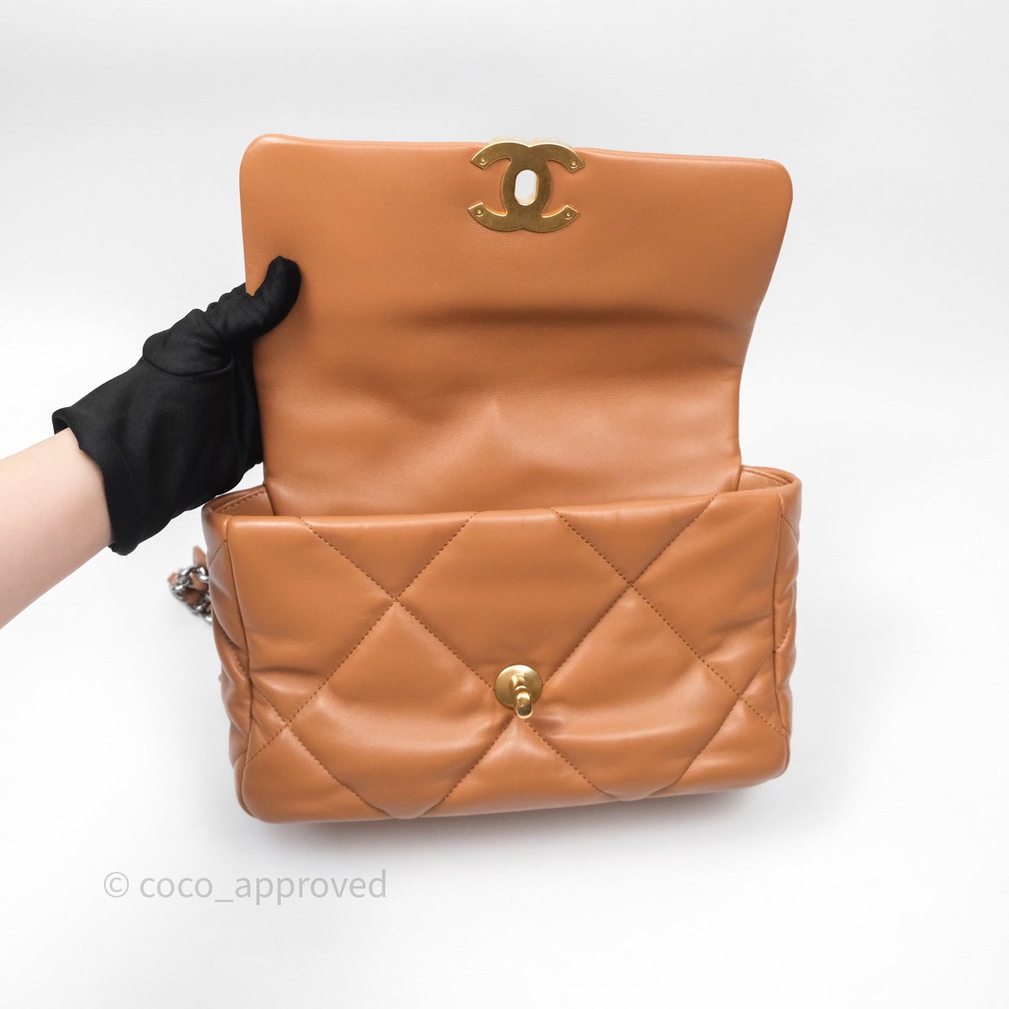 Chanel 19 Small Caramel Dark Beige Brown Mixed Hardware