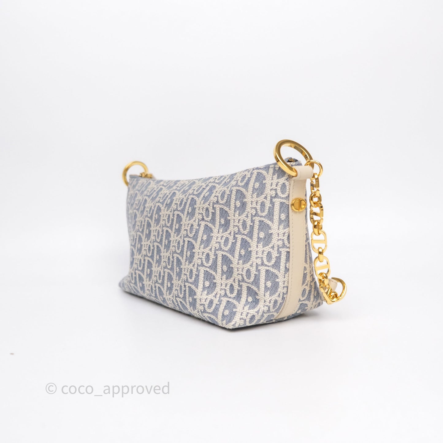 Christian Dior Diorstar Hobo Bag with Chain Blue Dior Oblique Chambray with Raffia Effect
