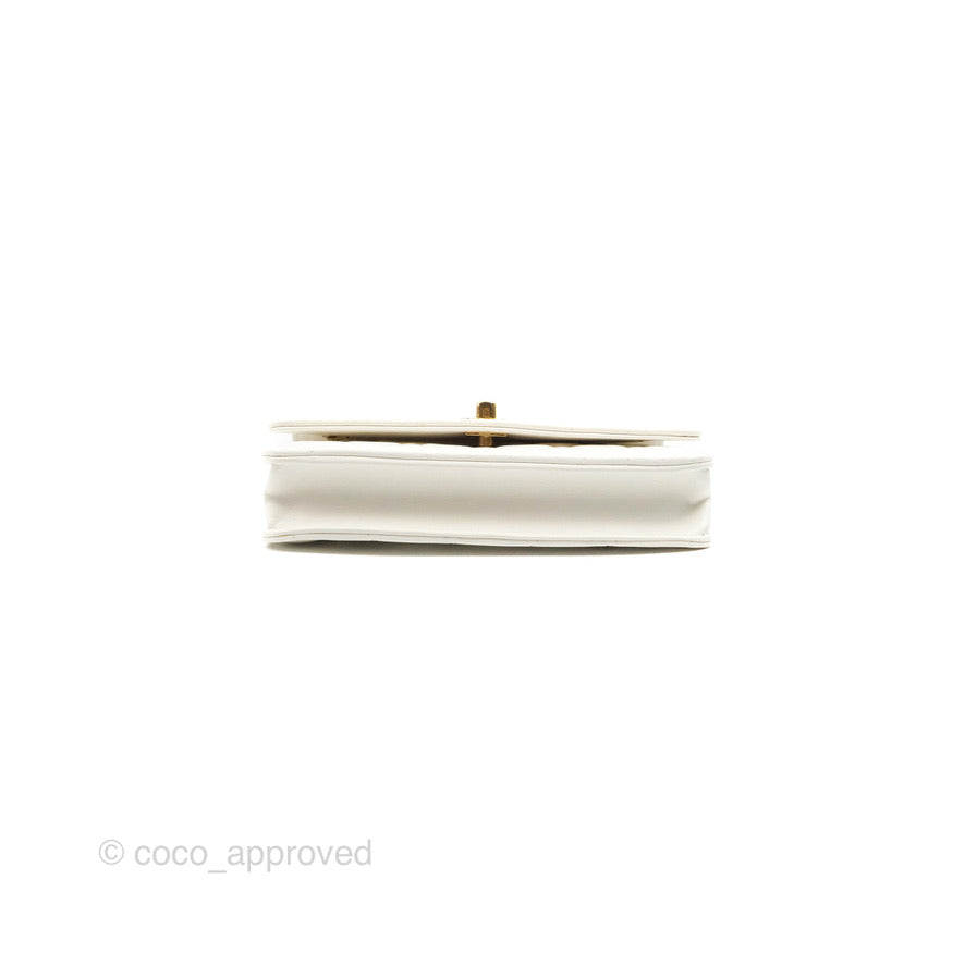 Chanel Quilted Double Chain WOC White Shiny Lambskin Aged Gold Hardware 23C