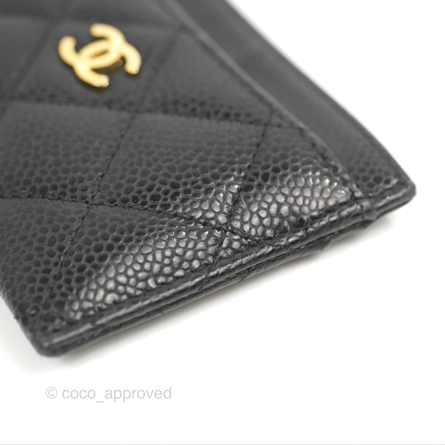 Chanel Classic Flat Card Holder Black Caviar Gold Hardware