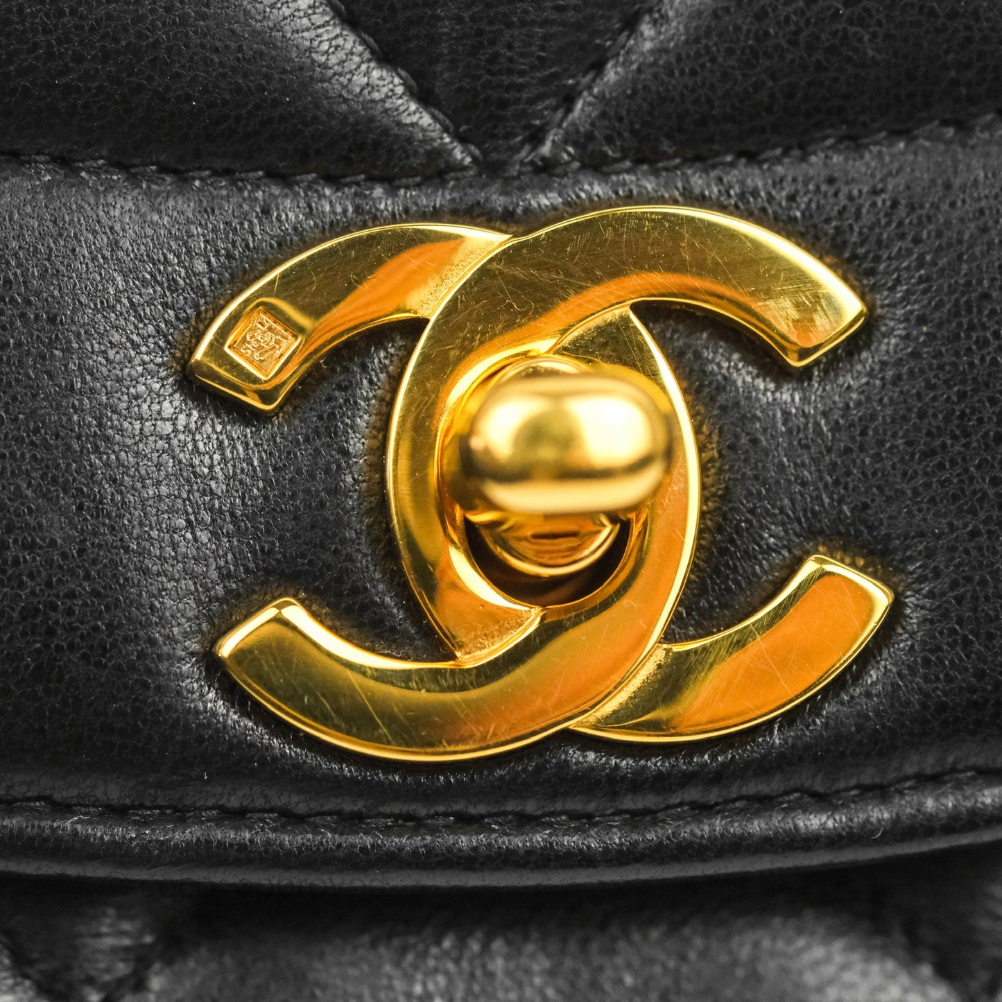 Chanel Small Vintage Quilted Classic Diana Flap Bag Black Lambskin 24K Gold Hardware