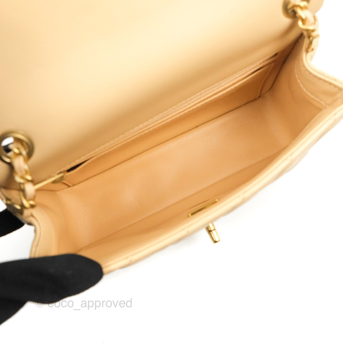 Chanel Mini Rectangular Pearl Crush Beige Lambskin Aged Gold Hardware