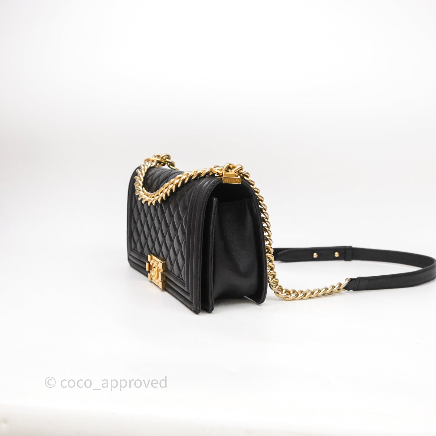 Chanel Medium Boy Quilted Black Lambskin Aged Gold Hardware