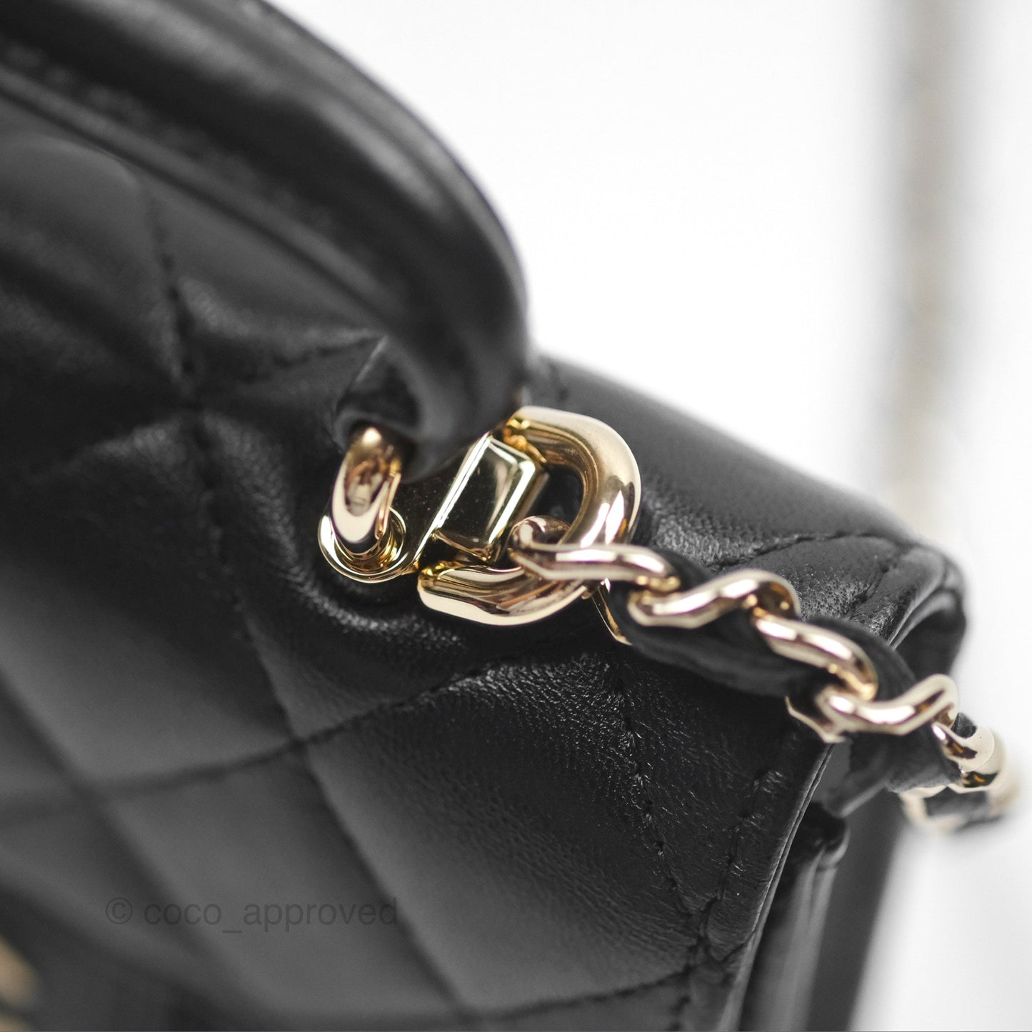 Chanel Mini Handle Flap Coin Purse With Chain Black Lambskin Gold Hardware