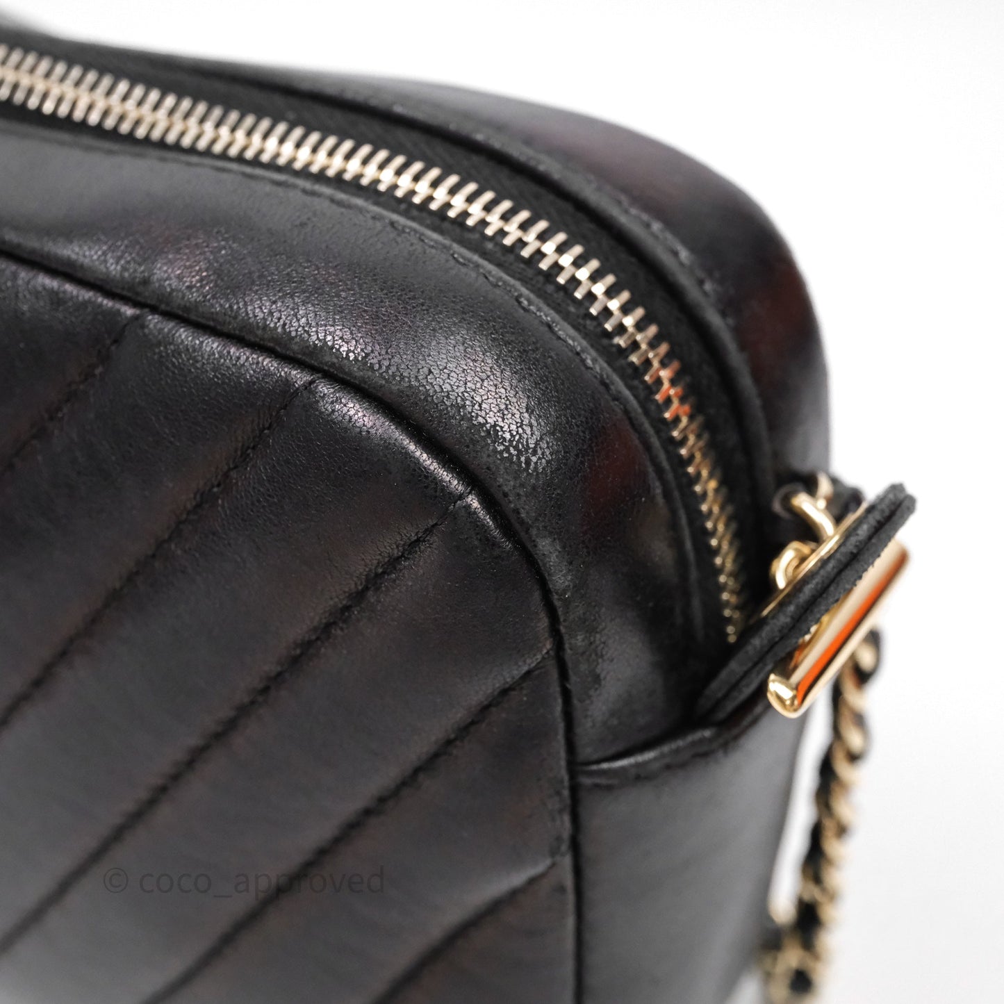 Chanel Chevron Camera Bag Black Lambskin Gold Hardware