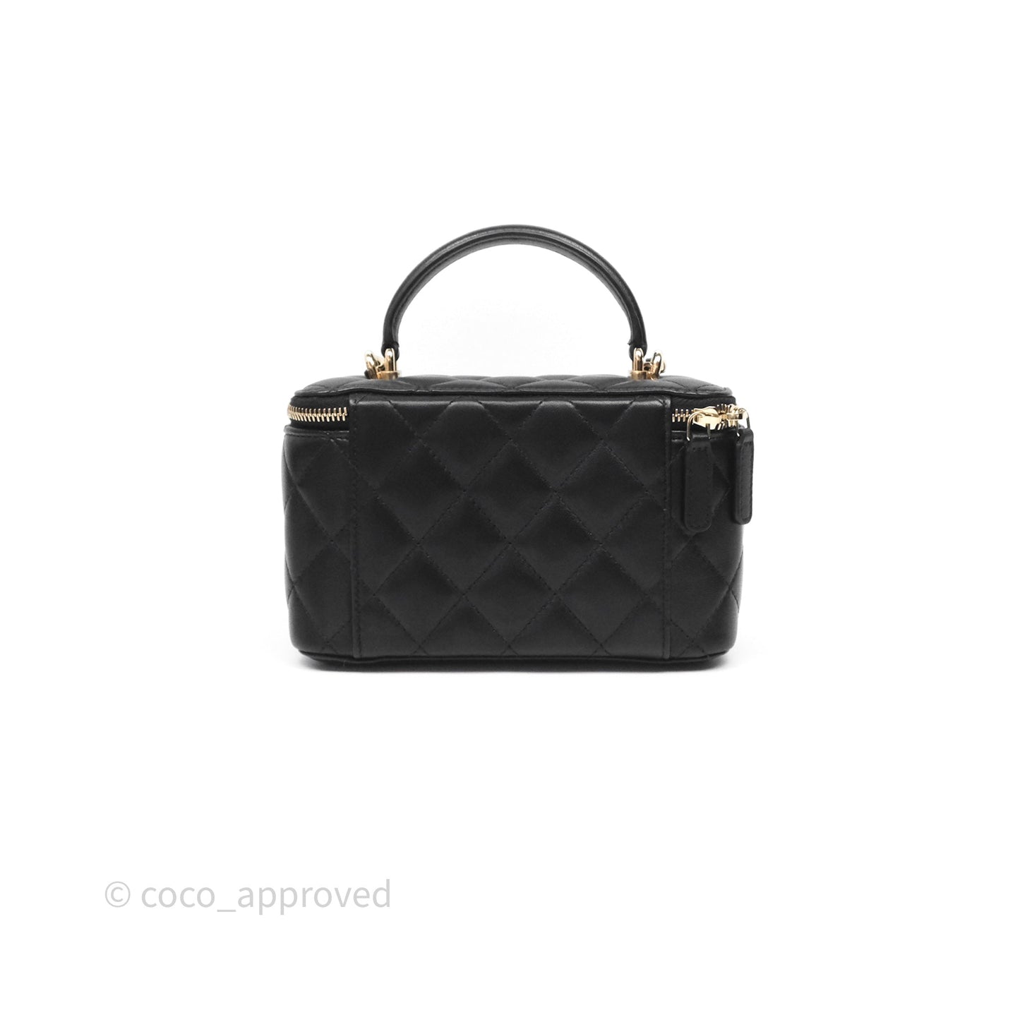 Chanel Classic Vanity Rectangular Top Handle With Chain Black Lambskin Gold Hardware