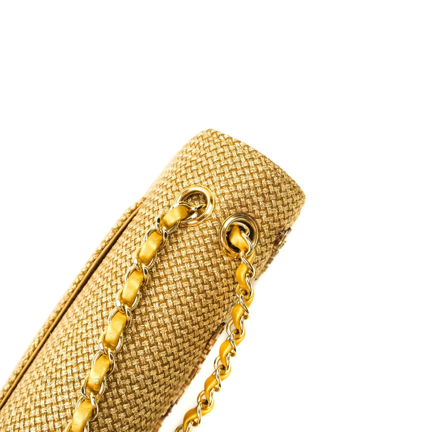 Chanel Classic M/L Medium Double Flap Gold Tweed Mirror Embellished Gold Hardware
