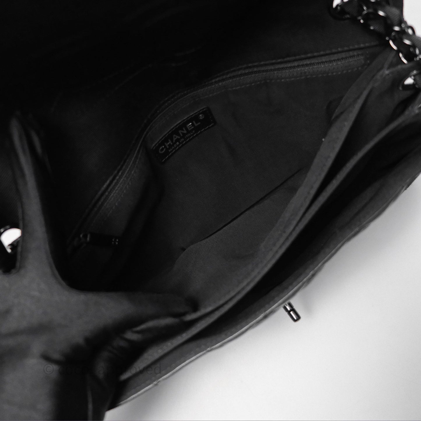 Chanel Quilted Accordion Flap Bag So Black Two Tone Lambskin Fabric