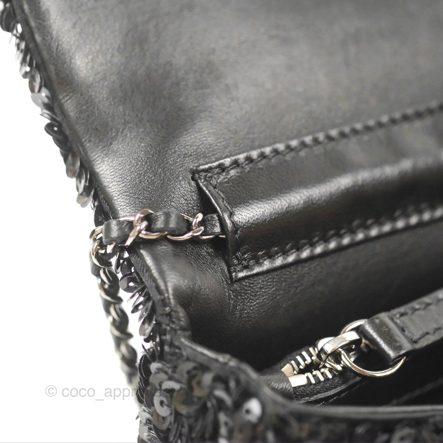 Chanel East West Flap Bag Black Sequin Dark Silver Hardware