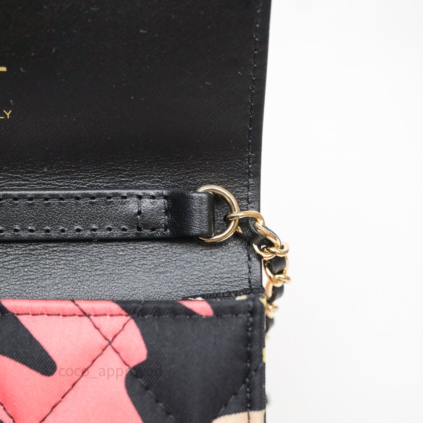 Chanel Mini Wallet With Chain CC Floral Printed Fabric Gold Hardware