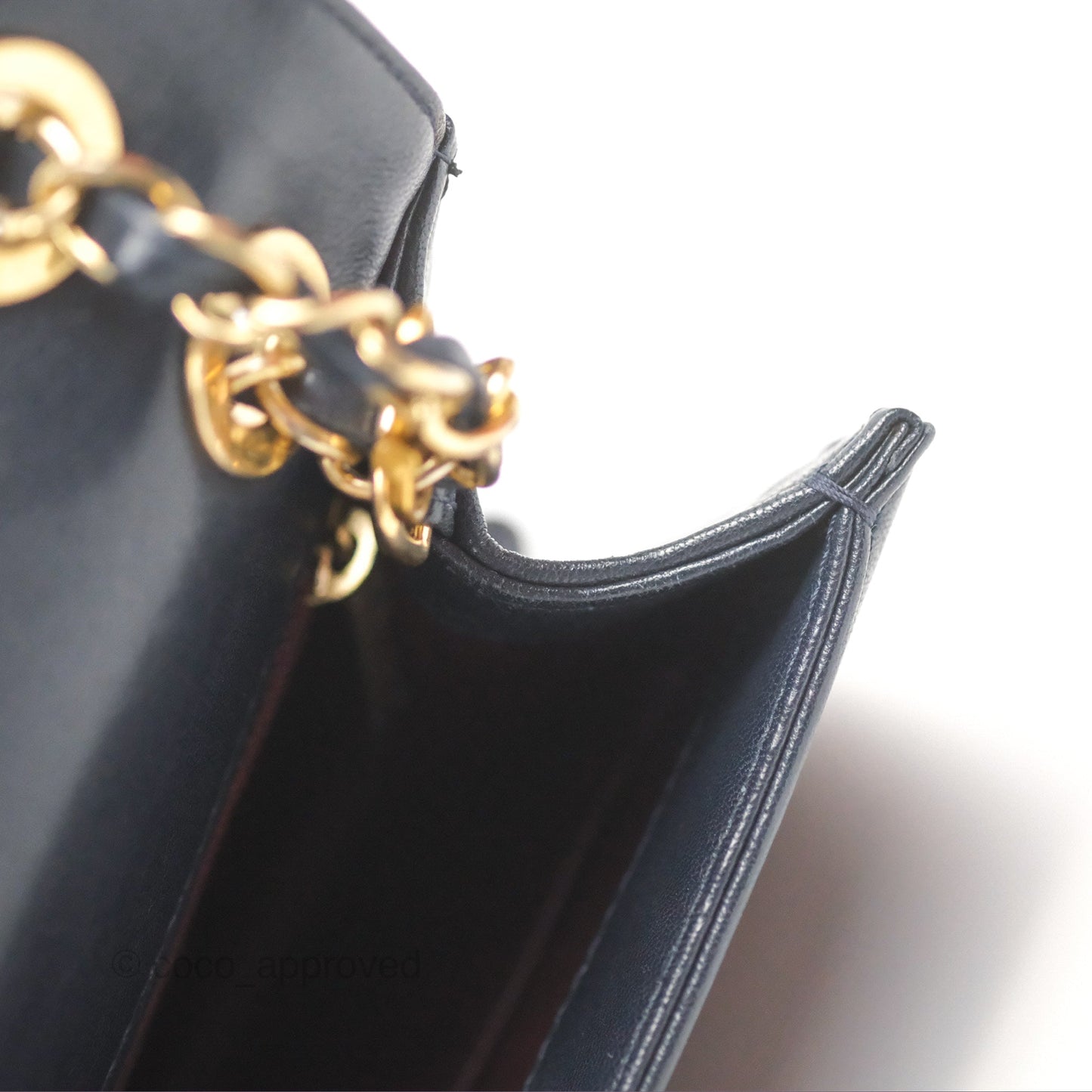 Chanel Mini Collar and Tie Flap Bag Chevron Navy Sheepskin Aged Gold Hardware