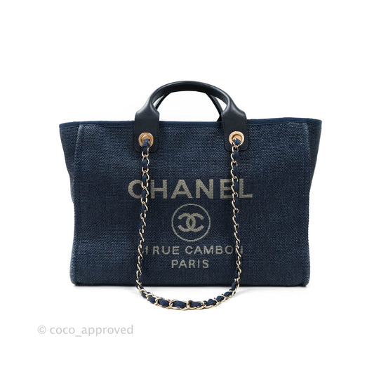 Chanel Large Deauville Blue Canvas Gold Hardware