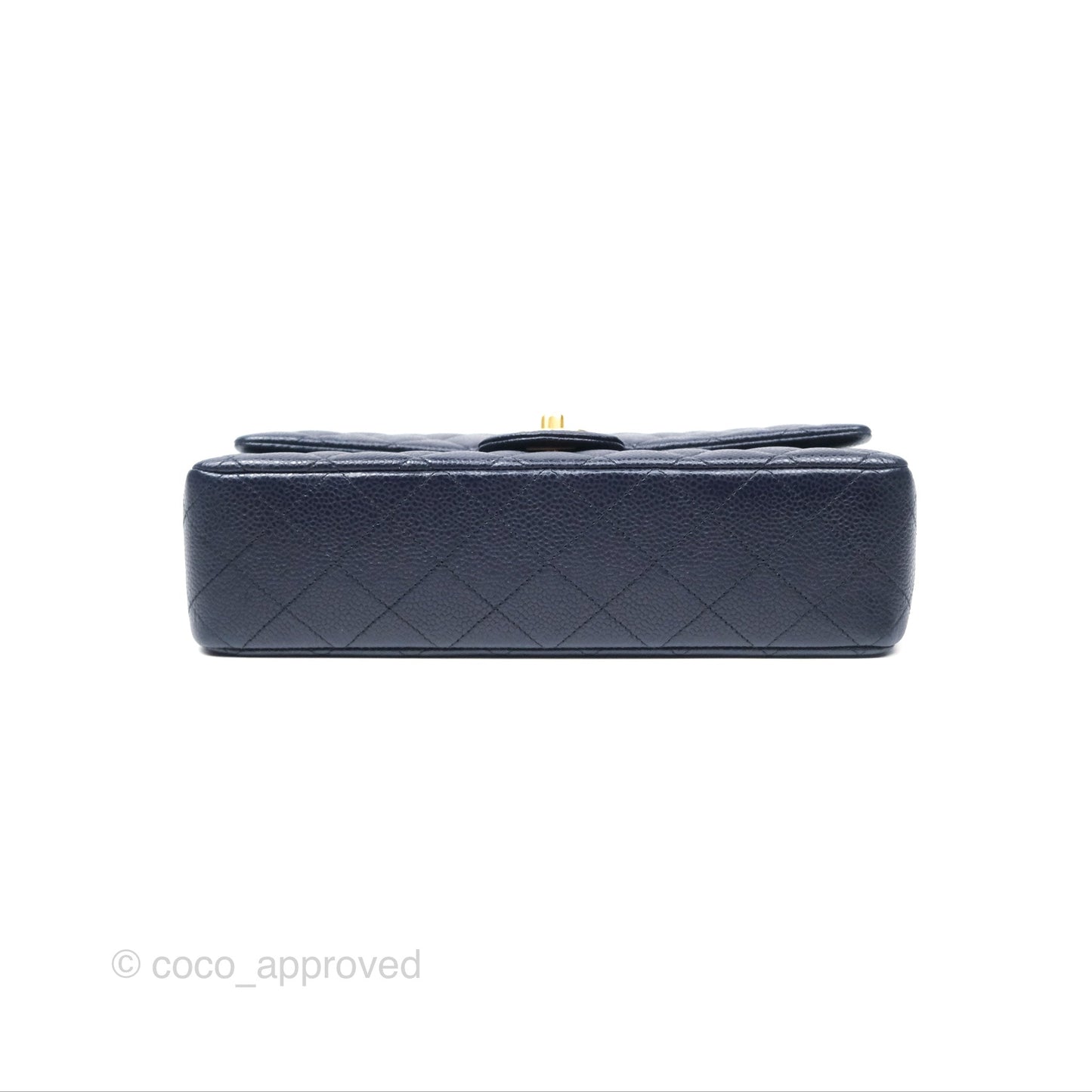 Chanel Classic M/L Medium Flap Quilted French Navy Caviar Aged Gold Hardware