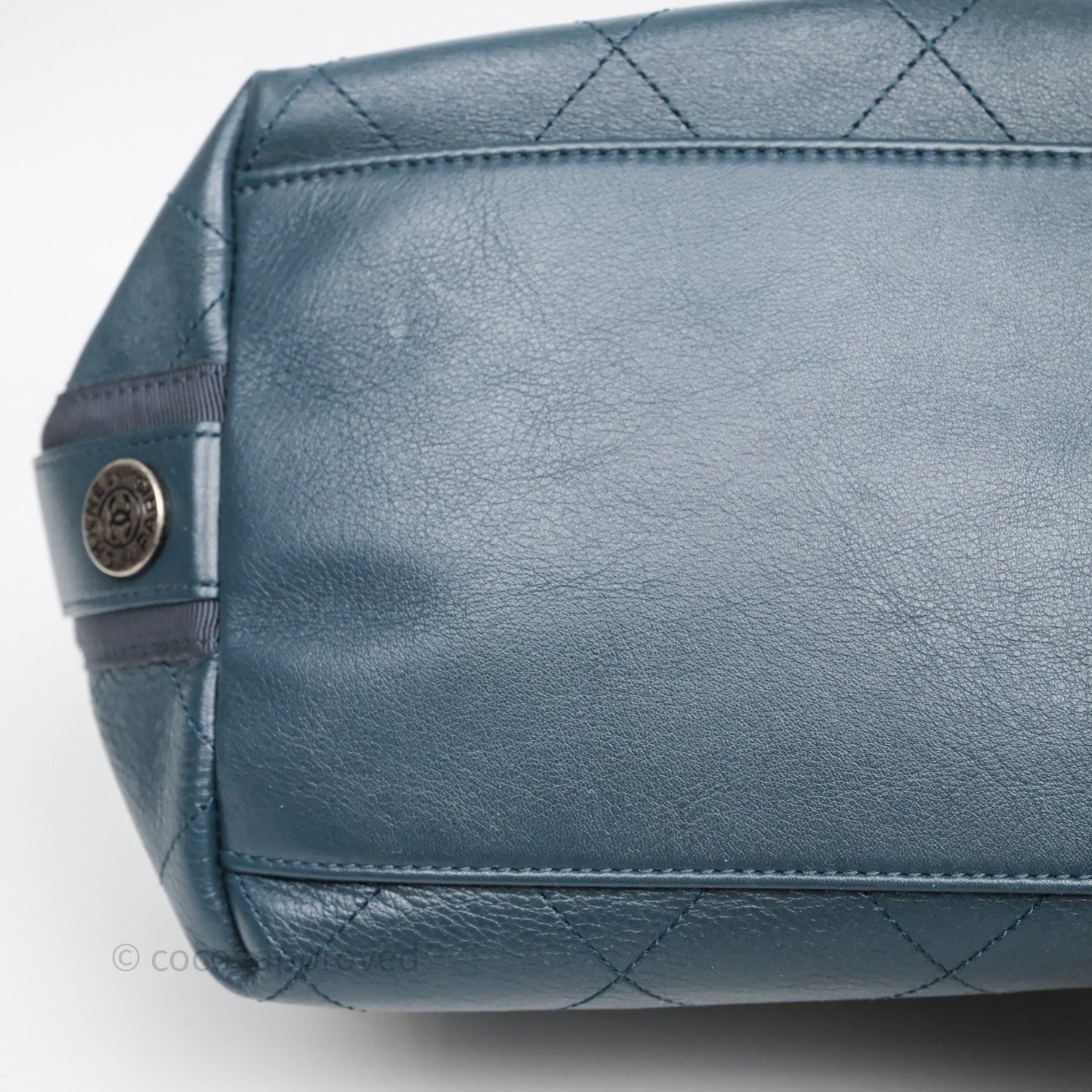 Chanel Button Up Hobo Bag Quilted Teal Calfskin Aged Gold Hardware