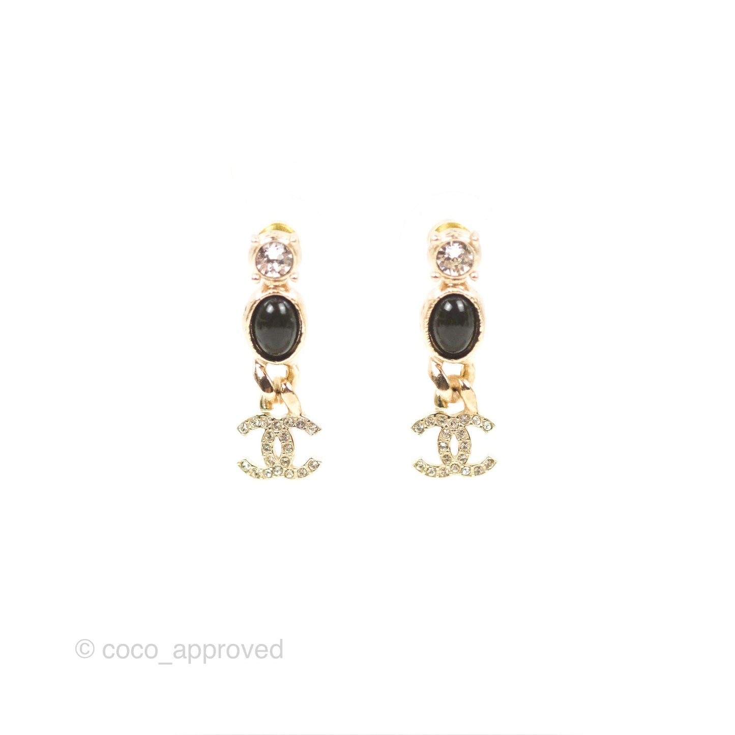 Chanel Crystal CC Drop Earrings Gold Tone 21K