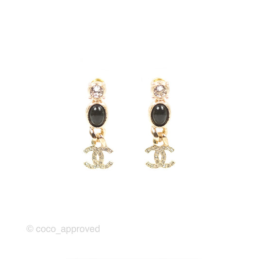 Chanel Crystal CC Drop Earrings Gold Tone 21K