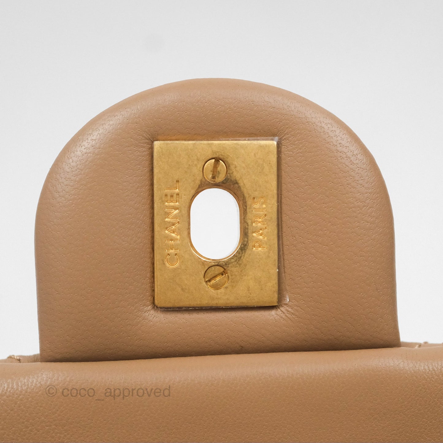 Chanel Mini Rectangular Pearl Crush Quilted Beige Lambskin Aged Gold Hardware