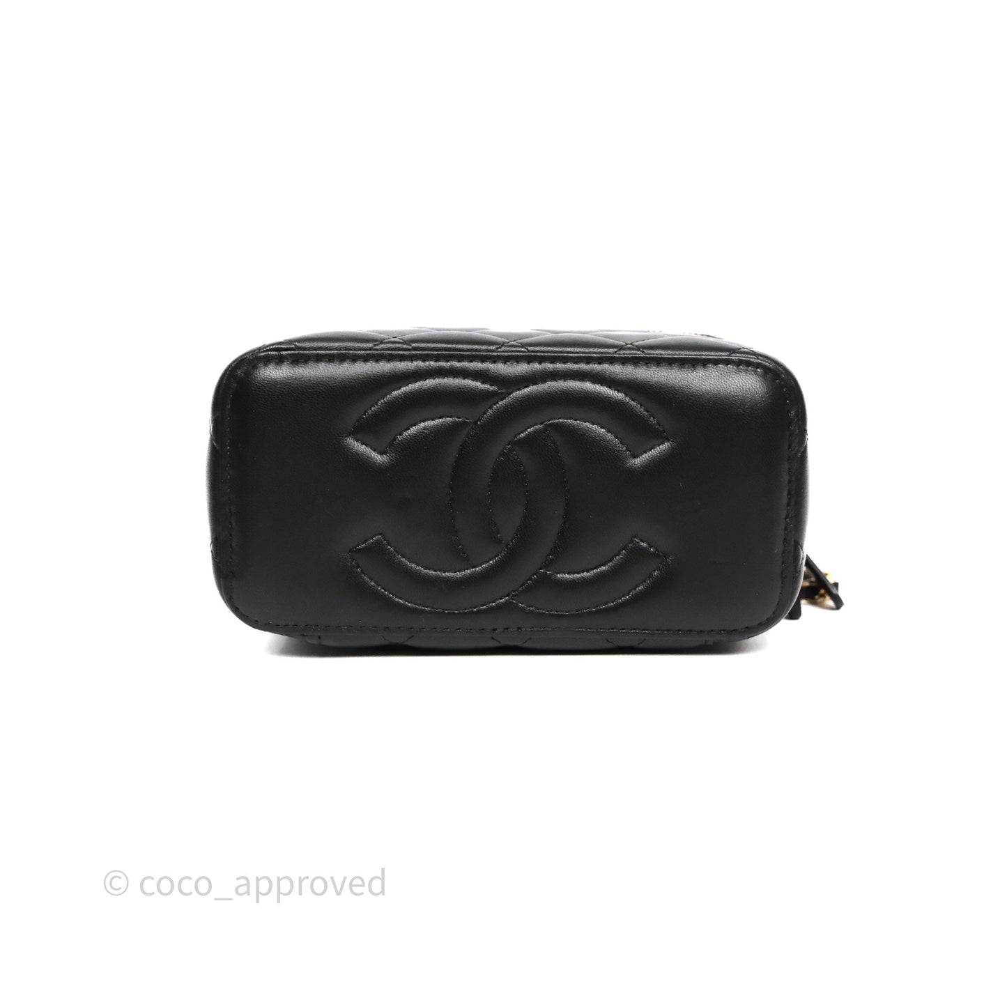 Chanel Vanity Rectangular Metal Top Handle Black Lambskin Aged Gold Hardware