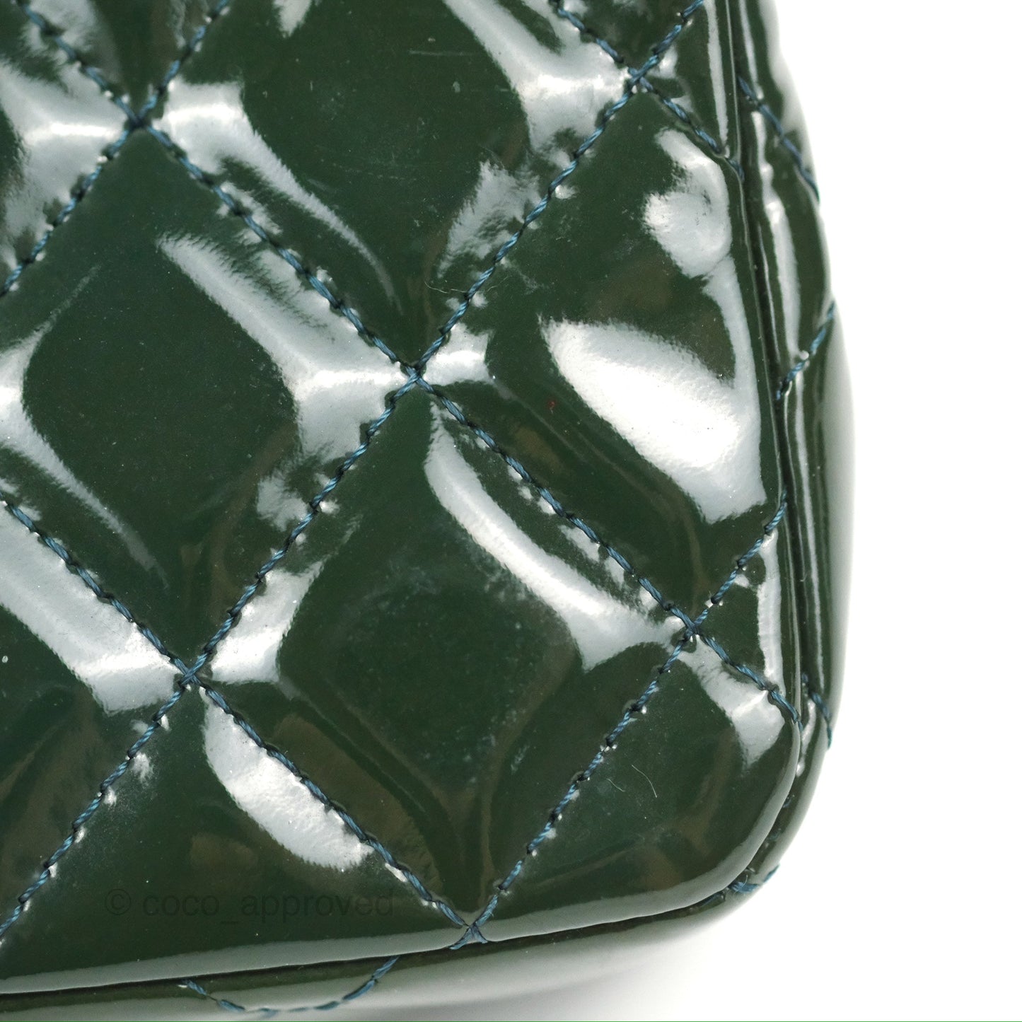 Chanel Quilted Extra Mini Rectangular Flap Teal Patent Silver Hardware