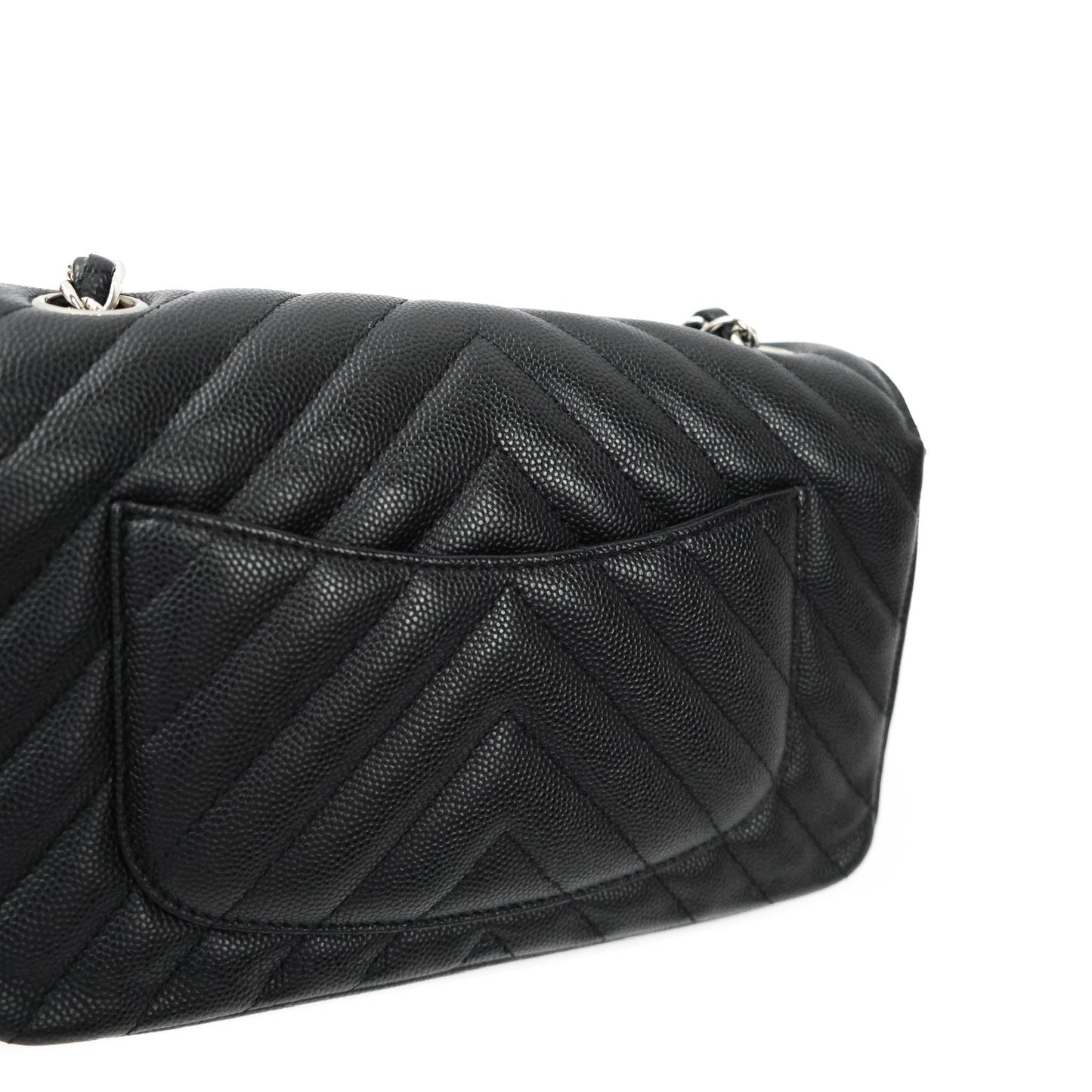 Chanel Mini Rectangular Chevron Caviar Black Silver Hardware